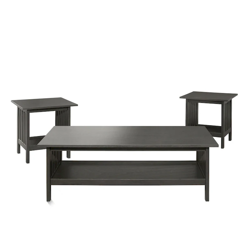 Wiston 3 Piece Table Set, 1 Coffee Table, 2 End Tables, Antique Gray Wood