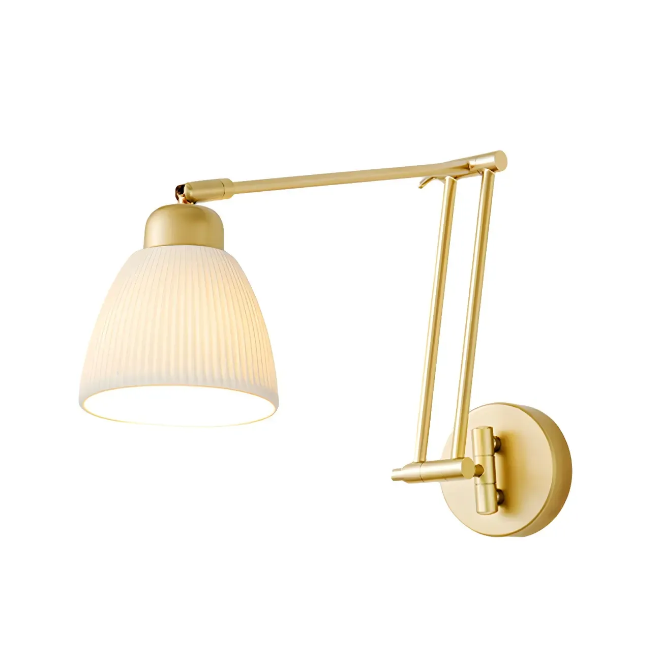 Modern Gold Adjustable Swing Arm Wall Light with White Shade