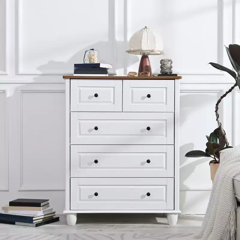 AEELLEEA 5 Drawer Cabinet for Bedroom MDF Wooden Storage Cabinet Organizer Modern Chest of Drawer for Living Room Hallway White
