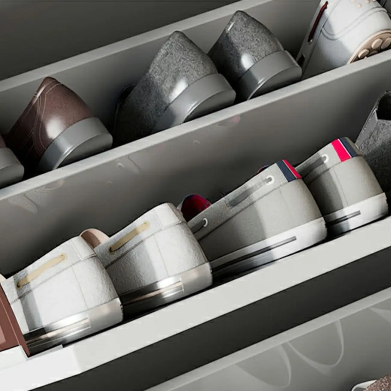 3-Tier White Wood Shoe Cabinet with Drop Front