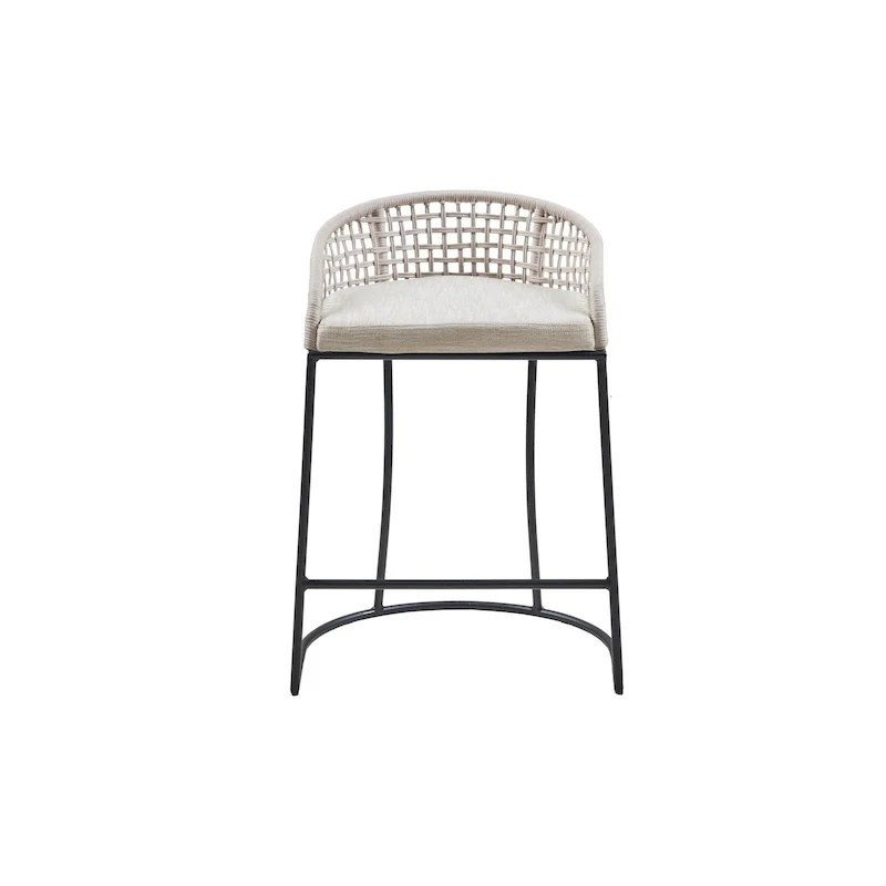 Natural/Dark Gray Woven Rope Back Counter Stool, 1-Person