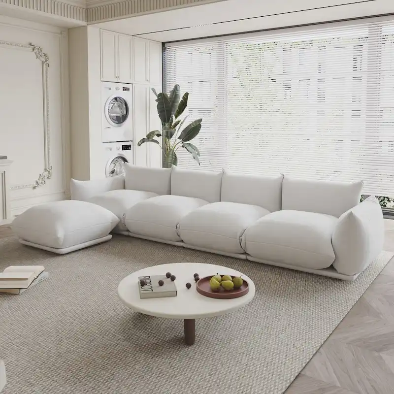 L-Shape Sectional Sofa with Ottoman - Chenille Modular Couch