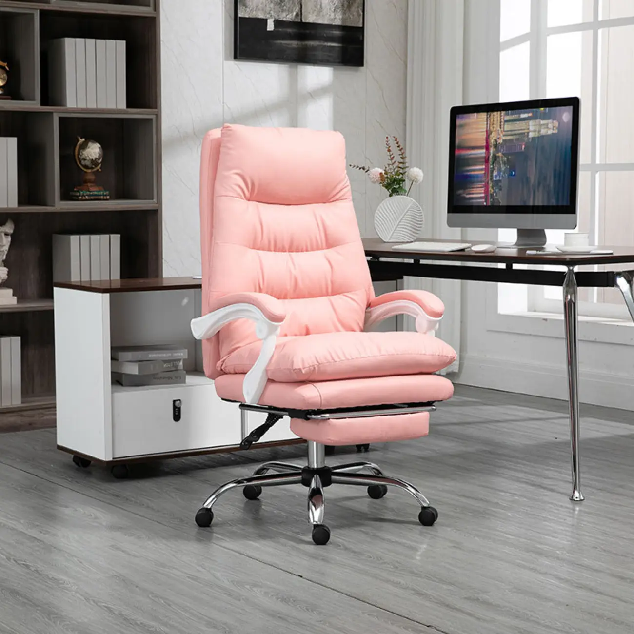 Reclining Black Leather Upholstered Office Chair