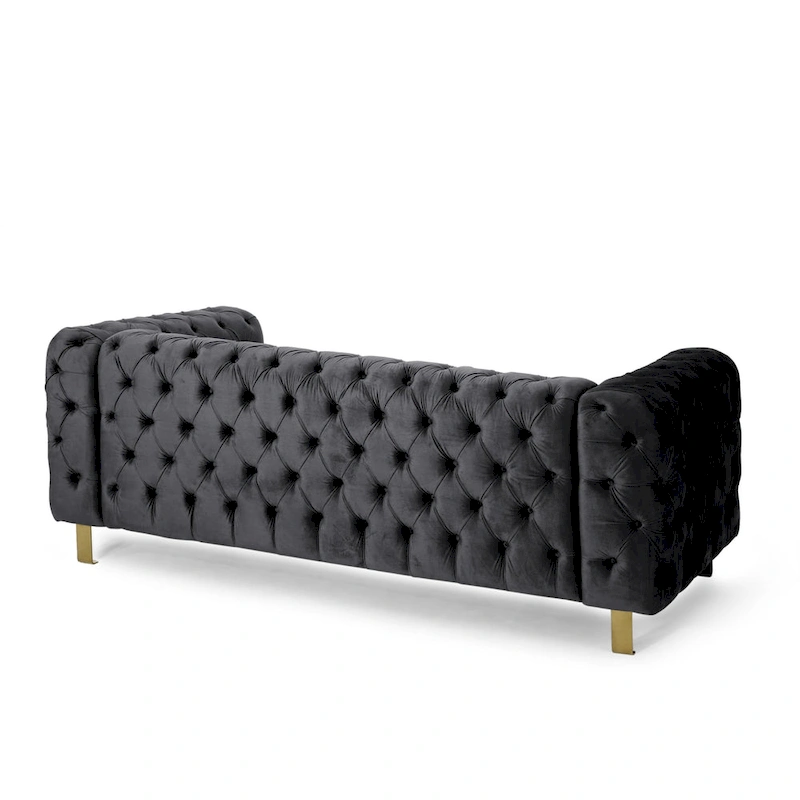 Keyser Modern Glam Tufted Velvet 3 Seater Sofa by Christopher Knight Home - 83.75 L x 34.50 W x 27.25 H