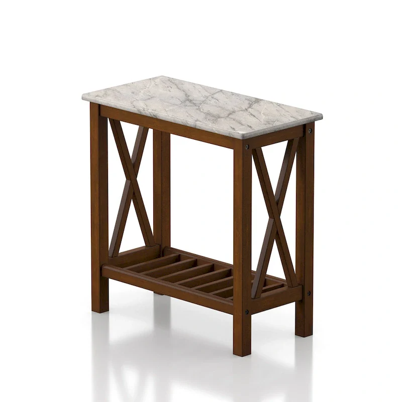 Farmhouse Faux Marble Side Table with Shelf - Dark Grey/White/Brown/Oak