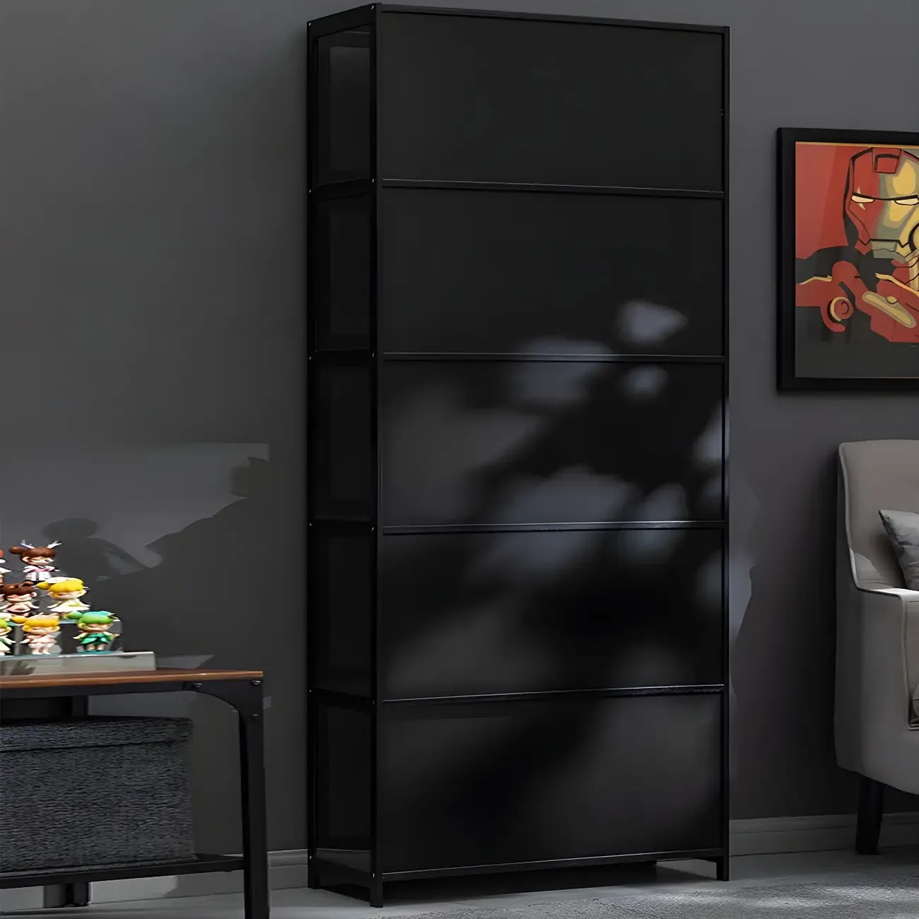 Elegant Black Bamboo Clear Figure Display Cabinet