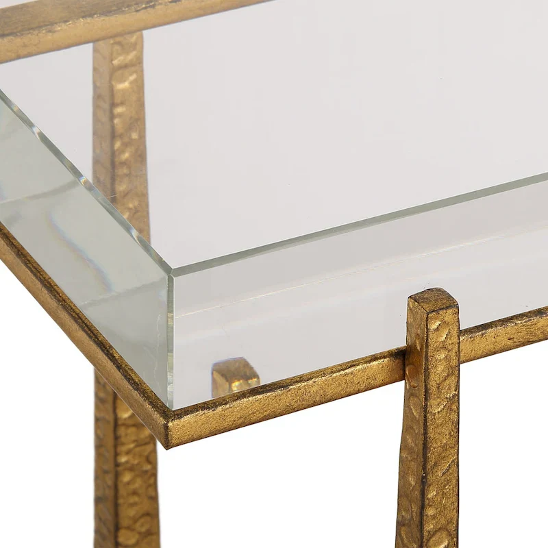 Crystal Top End Accent Table with Metal Legs, 24H x 24W x 8.5D