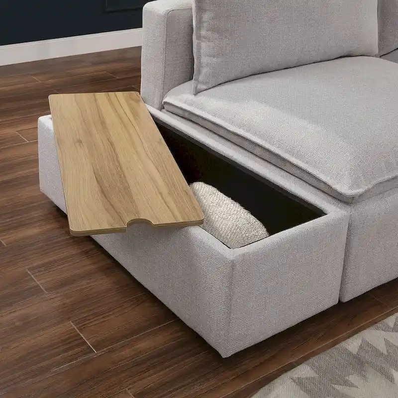 Light Grey Fabric Upholstered Storage Console, 43 Inch