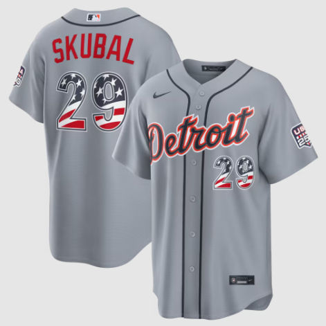 Detroit Tigers Tarik Skubal Gray USA 250 Fourth of July Road Stadium Jersey