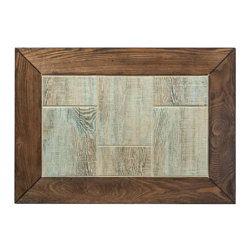 Tobacco Brown Chair Side Table with Ceramic Tile Top