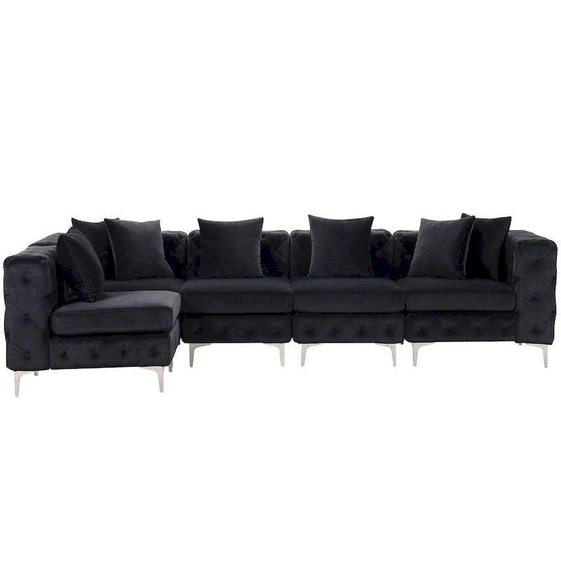 Large L-Shaped Modular Sofa, 5-Seat Velvet Sectional Couch