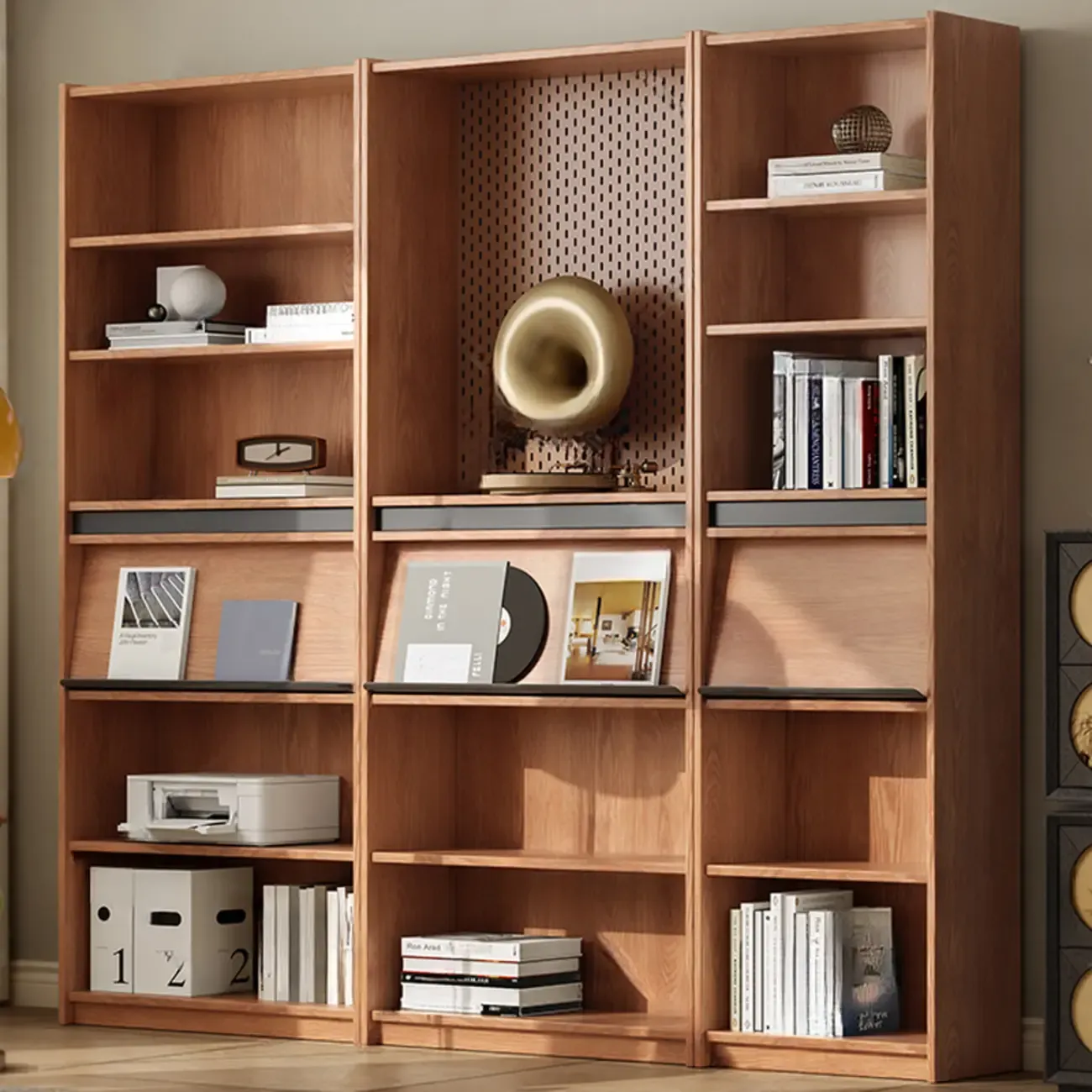 Unfinished Color Vertical Oak Wood Bookshelves with Closed Back