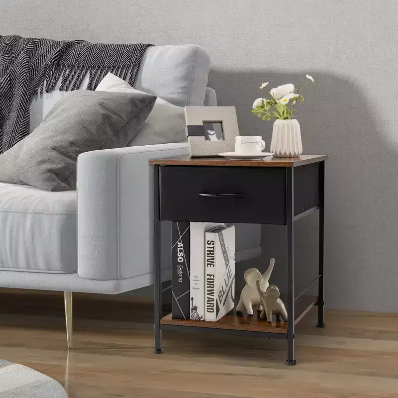 Costway 2 PCS 2-tier Nightstand Bedside End Sofa Table with Drawer for Living Room