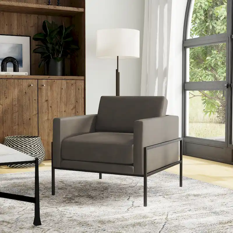 Modern Upholstered Club Chair, Camel/Grey/Blue/Brown, Metal Frame, Single