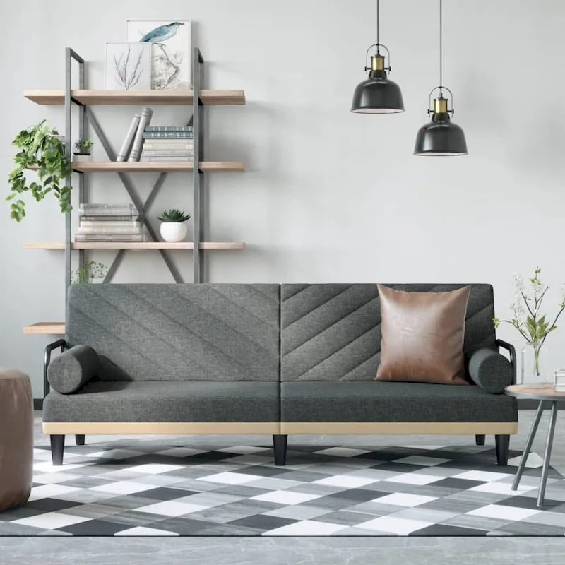 Light Gray / Dark Gray Fabric Sleeper Sofa Bed with Adjustable Backrest – 2-Seater
