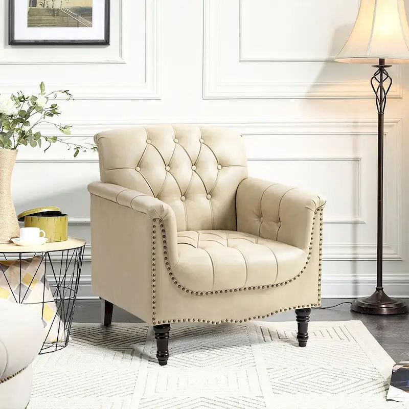 Tufted Vegan Leather Accent Chair Upholstered Armchair