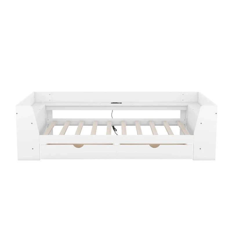 Twin Size Daybed with Shelves, Drawers and Built-In Charging Station