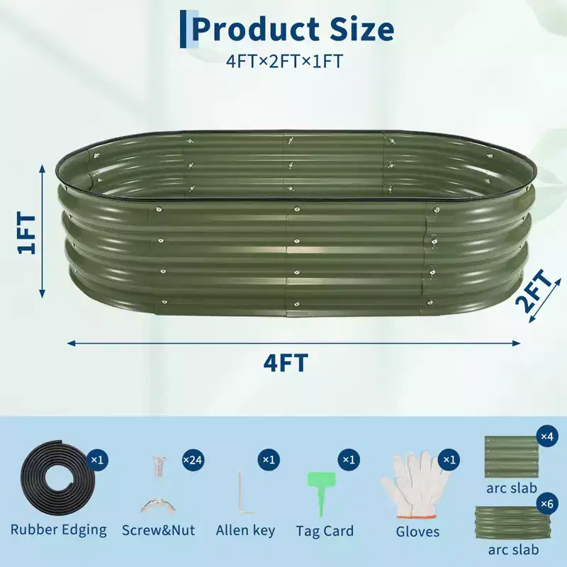 4X2x1 FT Galvanized Raised Garden Bed, Outdoor Oval Metal Planter Box with Open Base, Garden Bed Planter for Vegetables Flower Herb Fruits