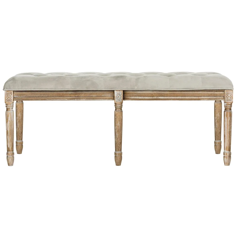 French Brasserie Tufted Rubberwood Bench in Rustic Oak Finish — 47