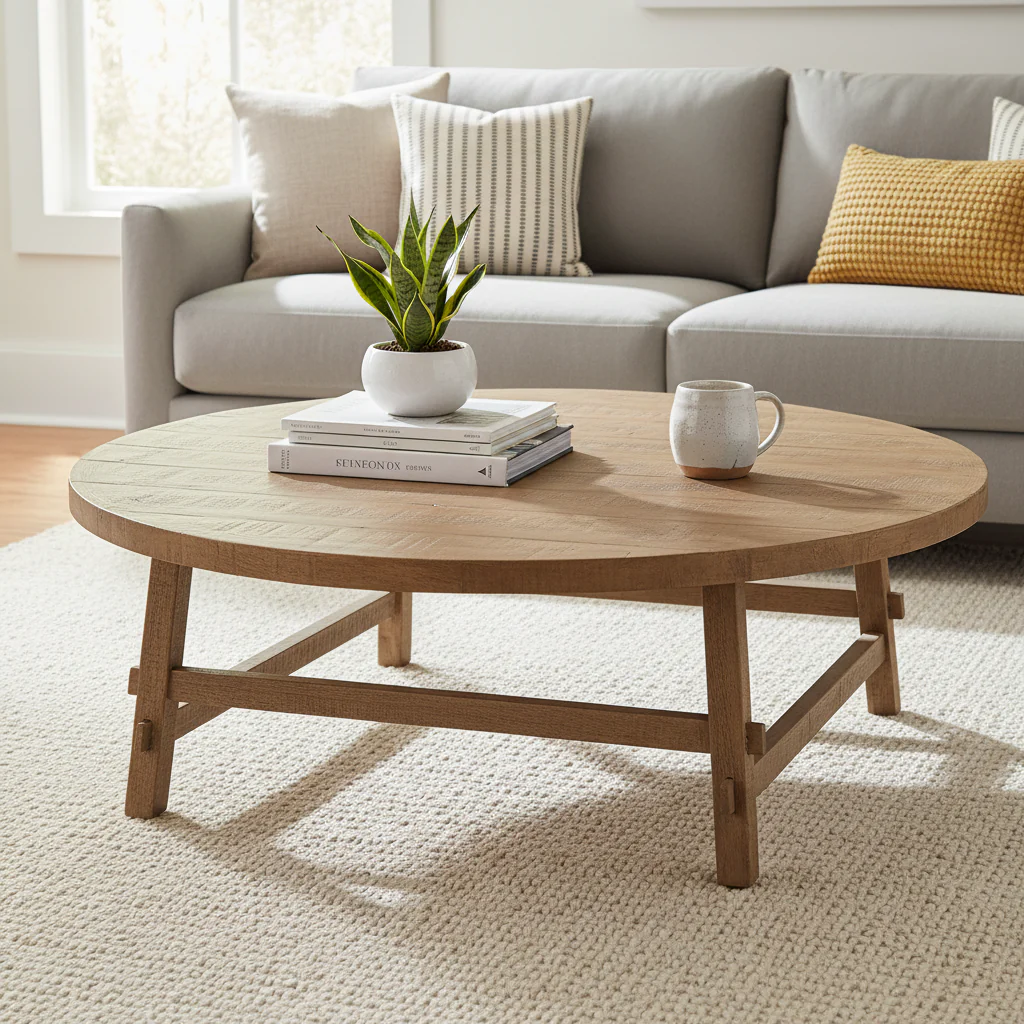 Medium Brown Solid Wood 48 Round Coffee Table - 48L x 48W x 16H