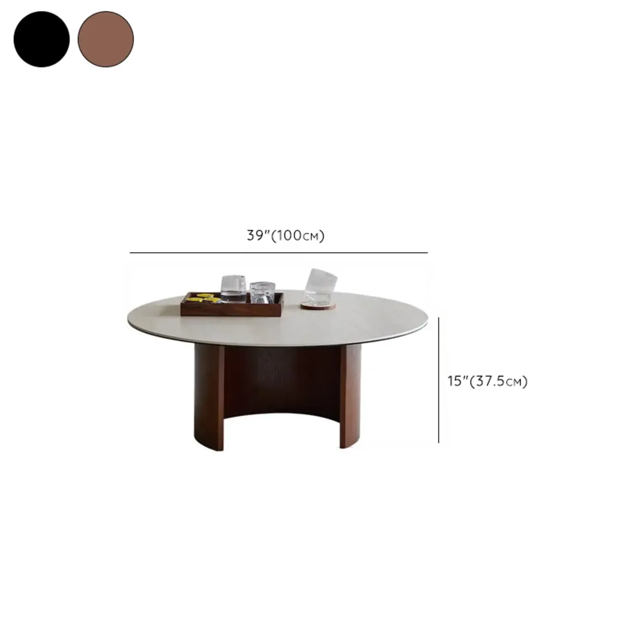 Modern Travertine White Round Coffee Table with Unique Base