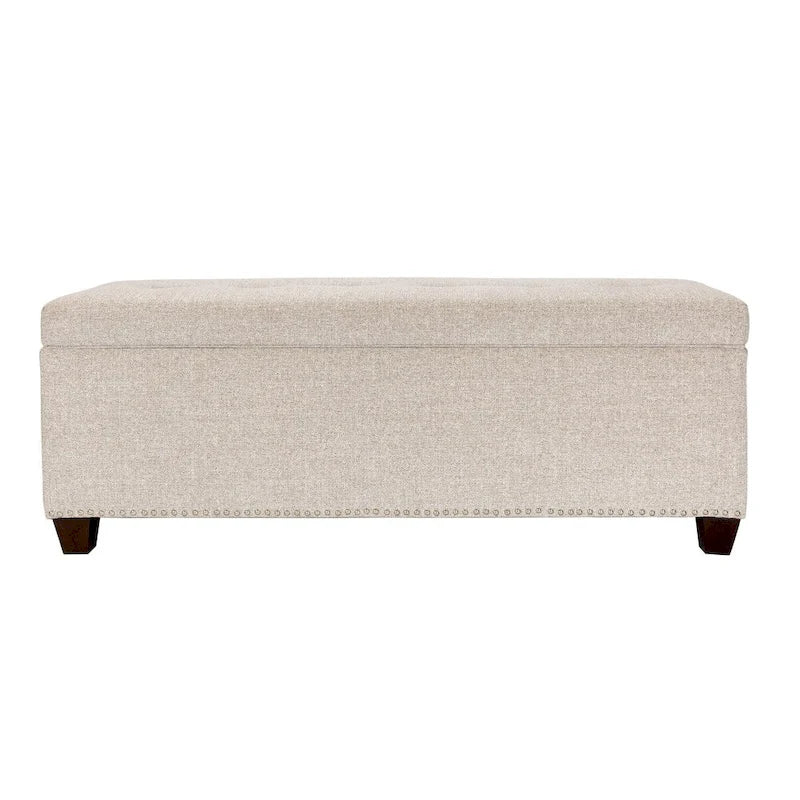 Camel & Stone Lift-Top Storage Bench – Tufted, Dual Compartment