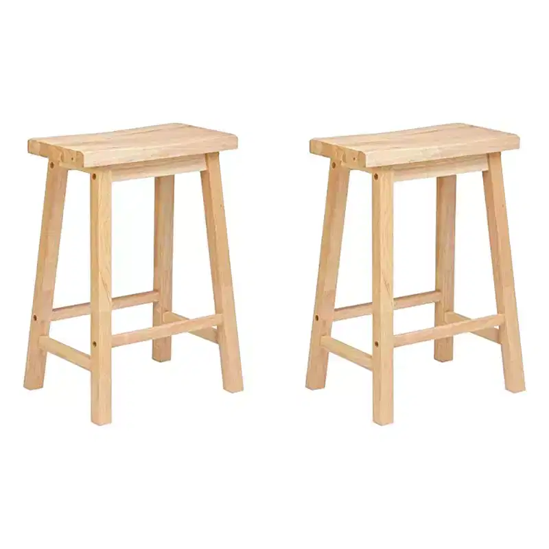 PJ Wood Classic Saddle Seat 24 Inch Kitchen Bar Counter Stool with Backless Seat & 4 Square Legs, for Homes, Dining Spaces, and Bars (2 Pack)