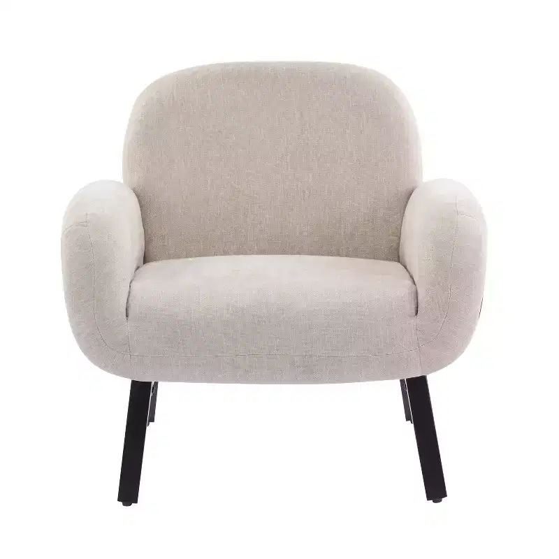 ModernLuxe Accent Chair, Cozy Upholstered Armchair, Wooden Single Sofa Lounge Chair, Khaki