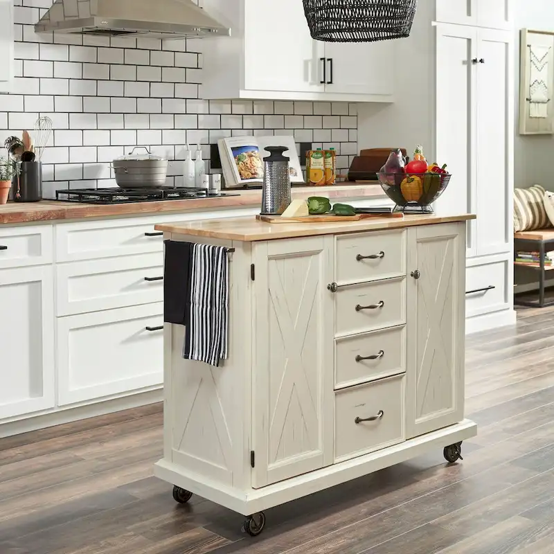 Off-White Wood Kitchen Cart - 45 x 36 x 16