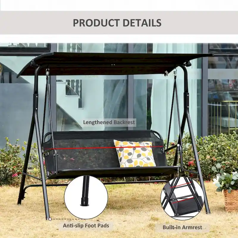 Patio Swing Chair with Canopy, Adjustable Tilt Canopy, Armrests