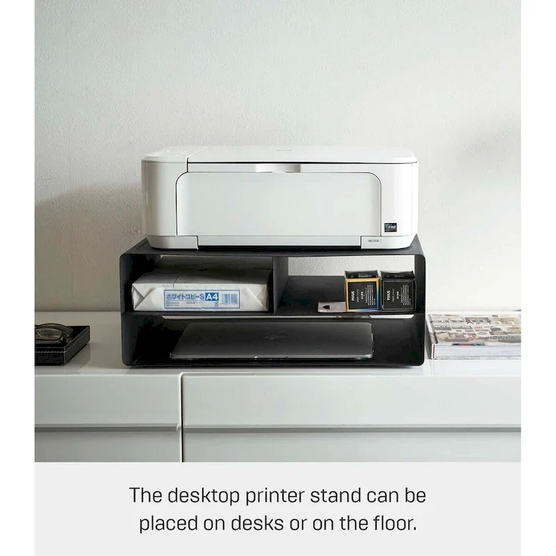 Black / White Rolling Printer Stand with Storage, Steel, Single-User