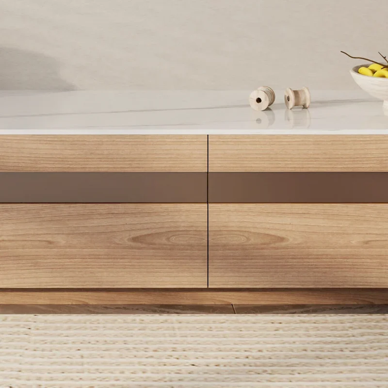 Modern Light Wood TV Stands, Glossy Stone Table-top, 3-6Drawers, Fully Assembled