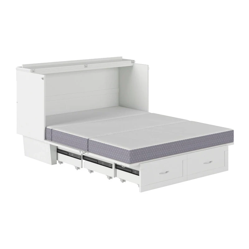 Queen Murphy Bed Chest with Mattress and Built-In Charger