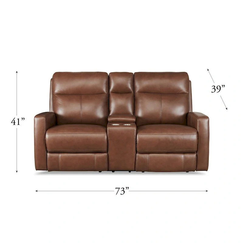 Hydeline Vienna Zero Gravity Power Recline and Headrest Top Grain Leather Loveseat with Console