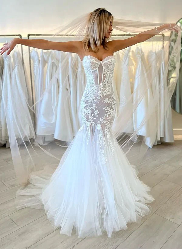 Mermaid Sexy Sweetheart Sleeveless Lace Wedding Dresses