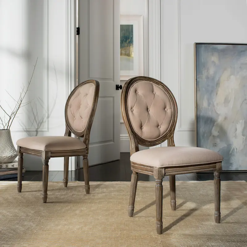 Rustic Oak Tufted Oval Dining Chair, Set of 2