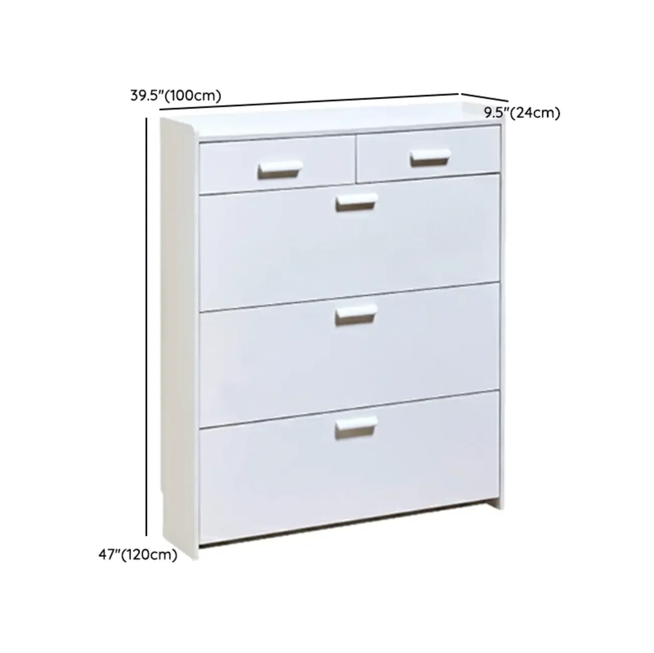 Narrow Wall-Mounted White Shoe Cabinet with Drawers