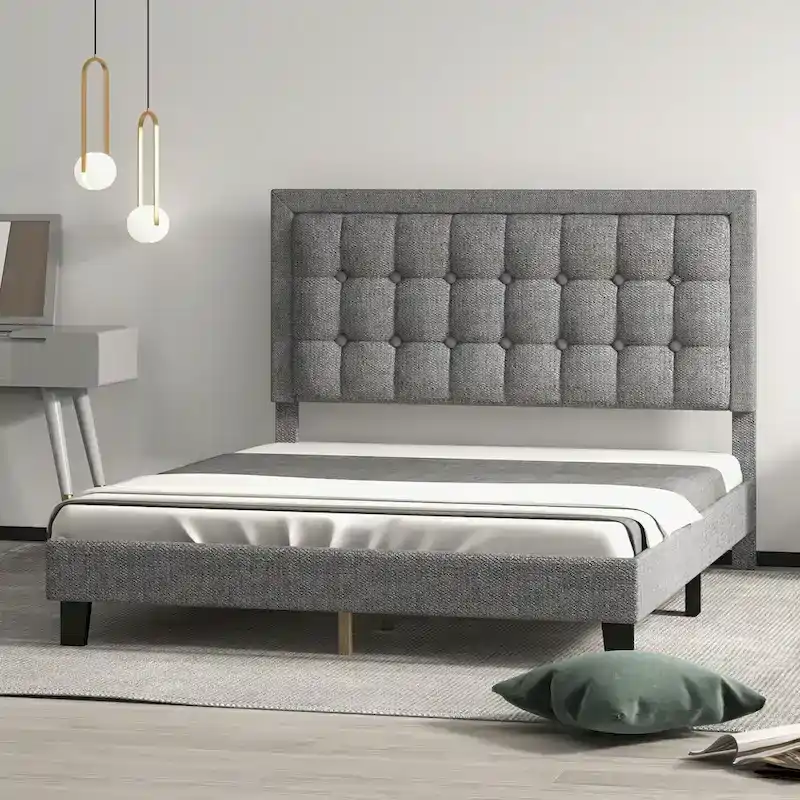 Bed Frame with Upholstered Button Tufted Headboard