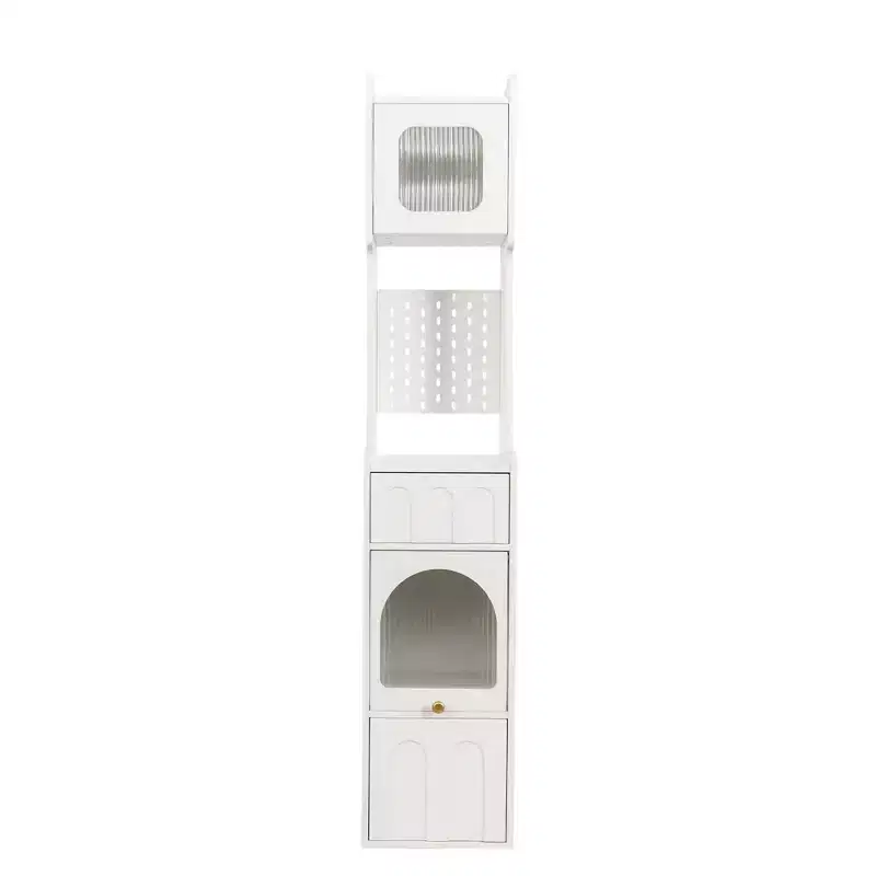VIYET 71 Tall Narrow Storage Cabinet - White Particle Board+MDF, 1 Door & 2 Drawers, Kitchen Use