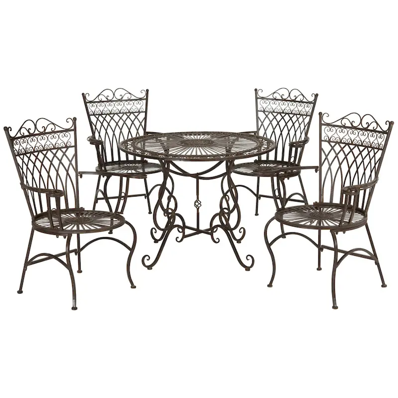 SAFAVIEH Outdoor Living Thessaly Victorian Scroll Iron 5-Piece Dining Set - 39