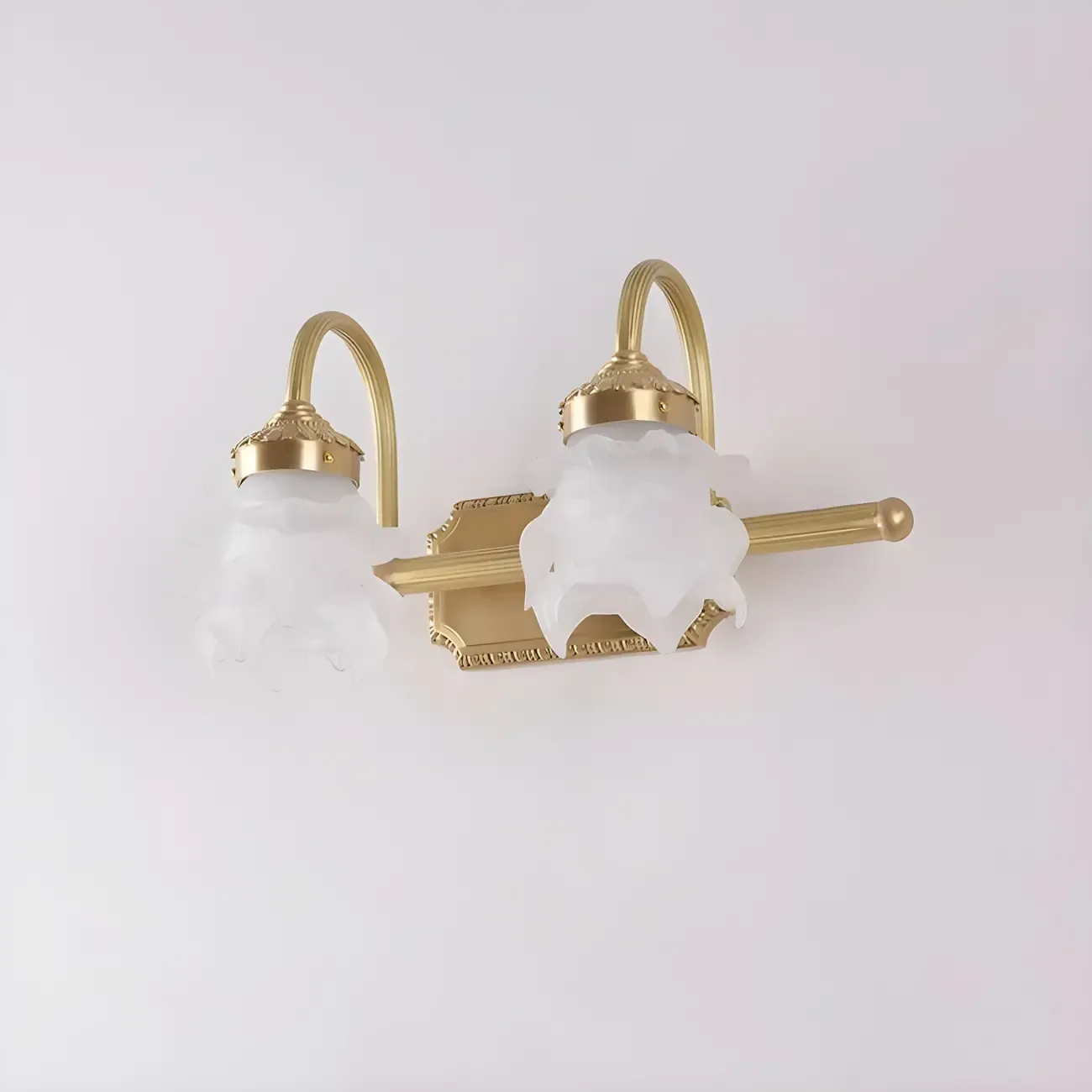 Modern Small Gold Arc 2-Light Vanity Light with Glass Shade