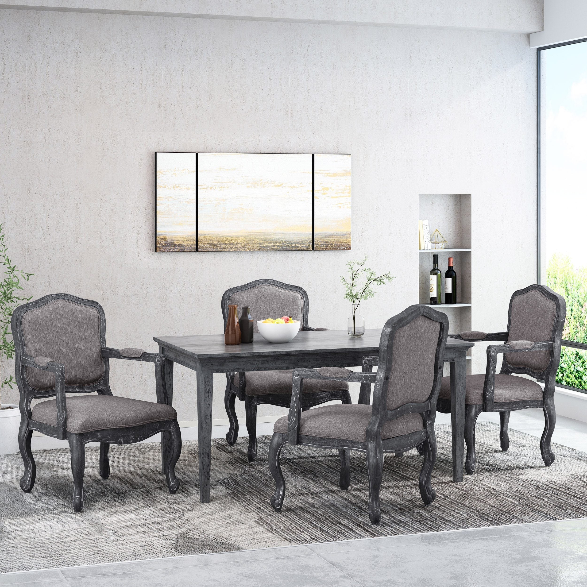 French Country Wood Upholstered Dining Armchair - NH581513