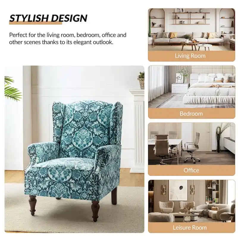 Gott Traditional Wingback Armchair with Solid Wood Legs Set of 2 by HULALA HOME