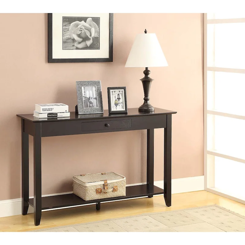 Black / Espresso / Cherry / Grey / Driftwood / White 1-Drawer Console Table with Bottom Shelf – Single