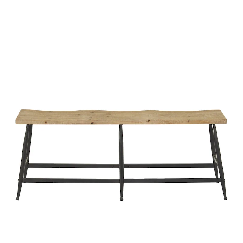 Brown Metal Slim Entryway Bench with Wood Seat