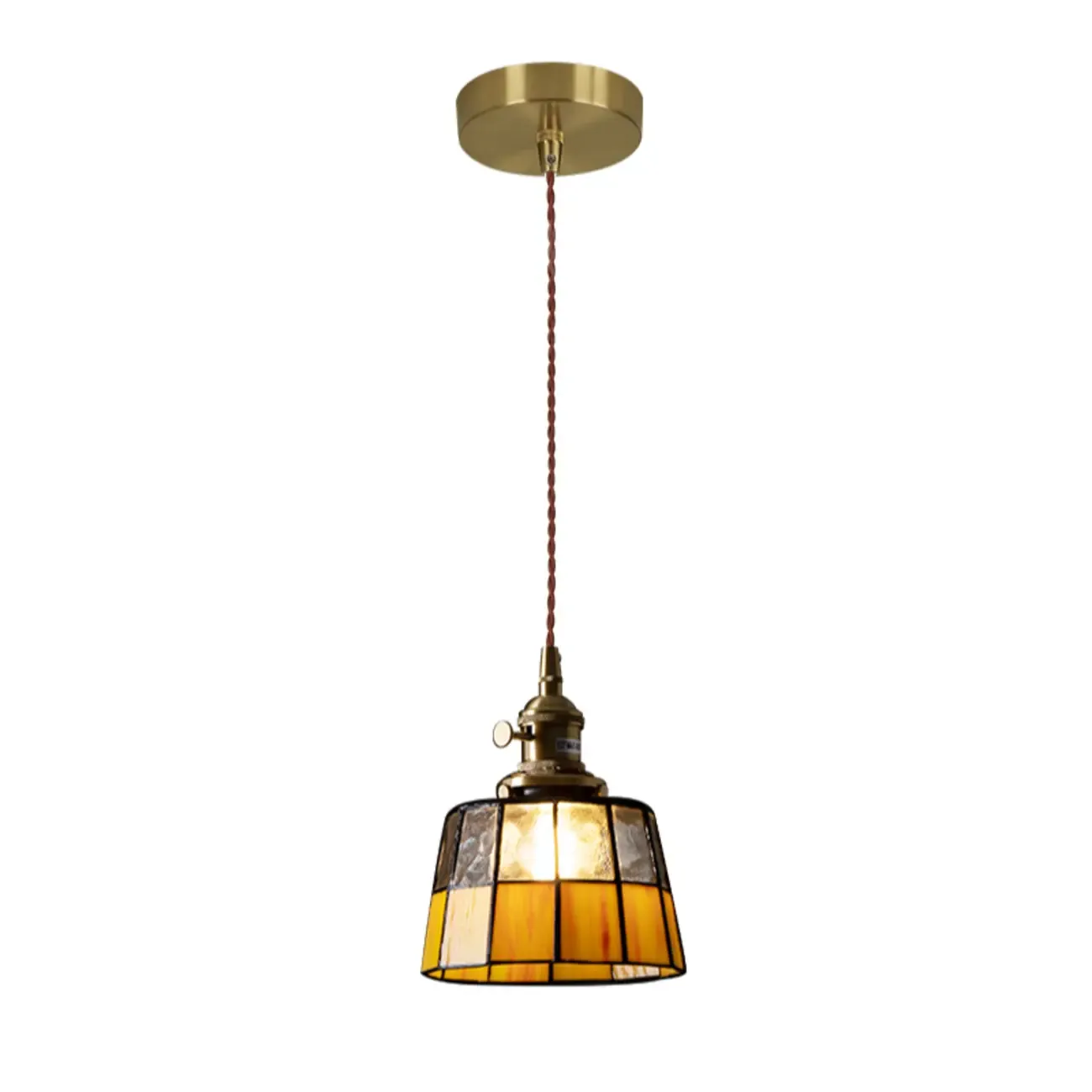 Frosted Yellow Glass Antique Brass Geometric Pendant Light