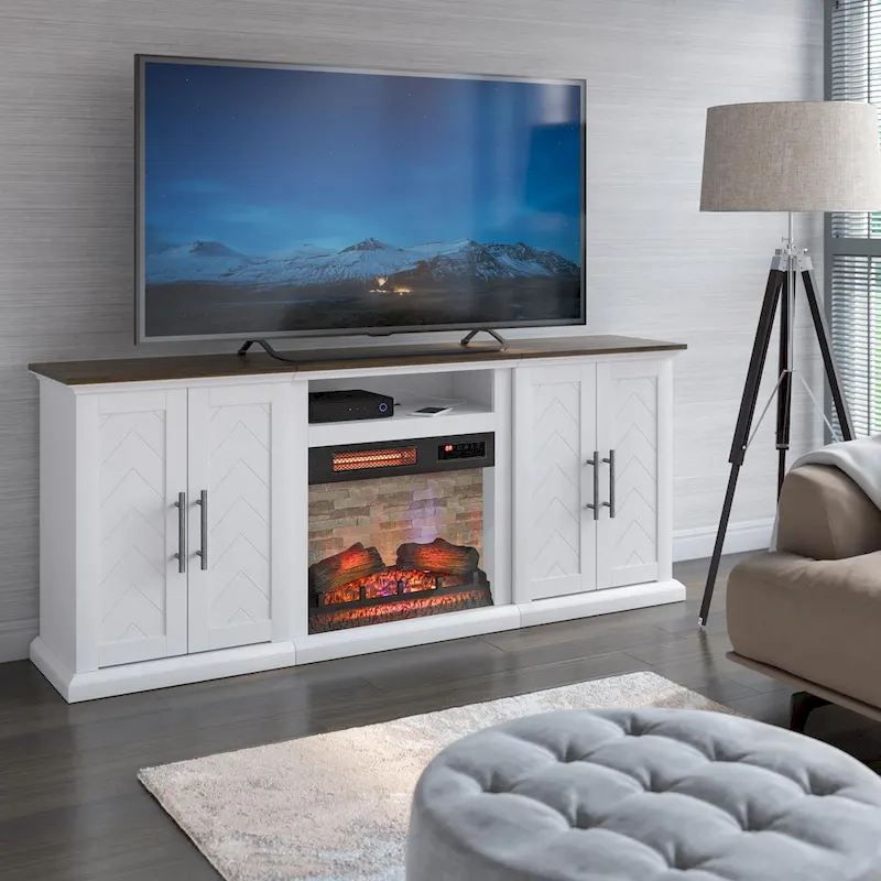 TV Stand with Electric Fireplace and USB Charging Ports