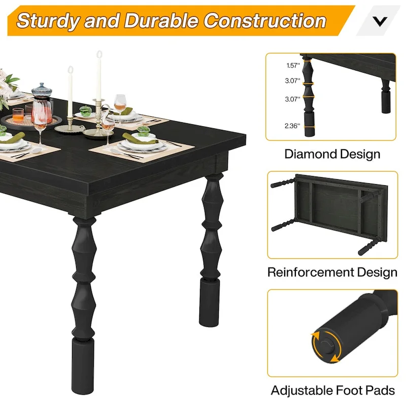 62-Inch Farmhouse Large Rectangle Wood Dining Table