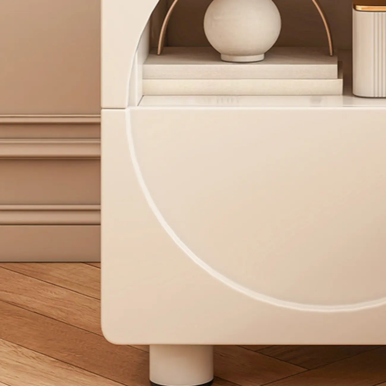 Modern 2-Tier Wooden Small Nightstand in White/Grey