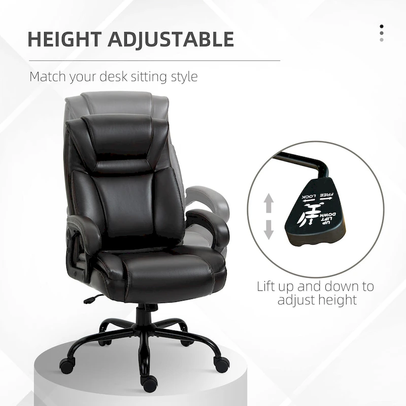 Executive Office Chair with Wide Seat, Computer Desk Chair with High Back, Adjustable Height and Swivel Wheels